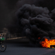 Smoke rises from tires set alight by anti-coup protesters on April 03, 2021 in Yangon, Myanmar.